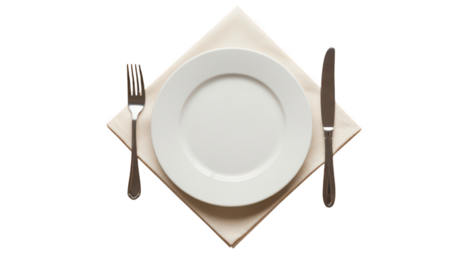 Empty plate with fork and knife on table setting