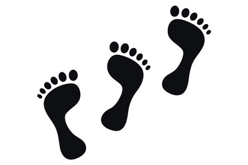 Black footprints in a row isolated against a white background