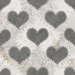 Geometric pattern texture with grunge stone hearts. Stylish floor wall tile heart