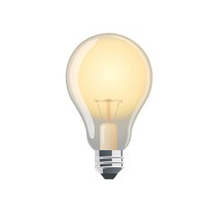 Obraz premium Cartoon light bulb glowing yellow white flat vector isolated on transparent background