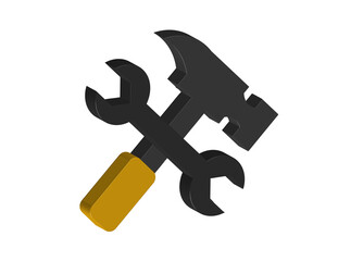 Simple 3D icon of crossed tools, PNG format, transparent background