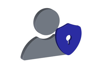 Simple 3D icon of person avatar and shield, PNG format, transparent background