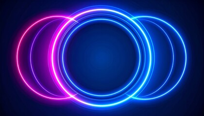 Obraz premium Collection of neon lights featuring abstract blue and pink circles creating a vibrant and futuristic background