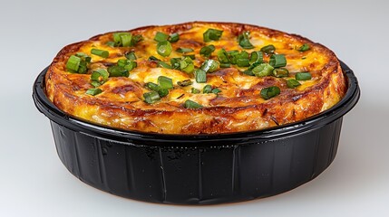 Golden Egg Frittata with Green Onions in Black Container