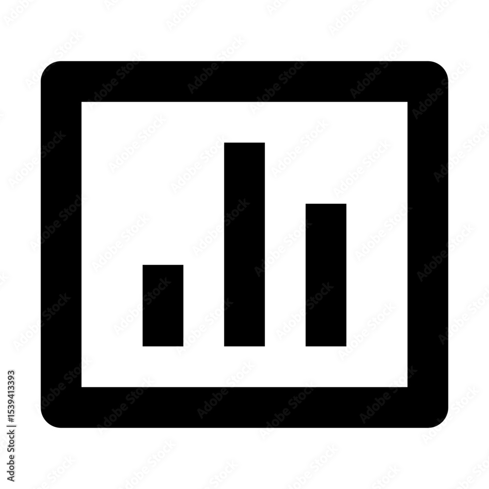 Poster illustration of a bar graph inside a rounded square frame, showing data visualization and statistica