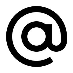A simple black and white rendering of the at symbol used in email addresses on a plain background