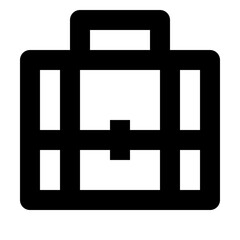 A simple black and white line drawing of a briefcase with a handle and a centered closure lock