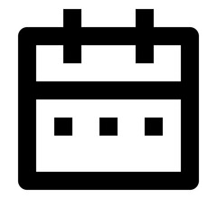 Illustration of a simple calendar icon with three square date markers and two top tabs in black