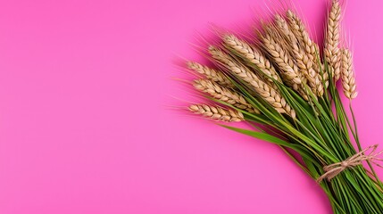 Golden Wheat Stalks on Vibrant Pink Background