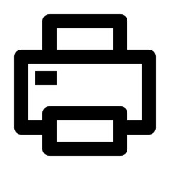 Illustration of a printer with a bold outline and simple design in black and white colorscheme