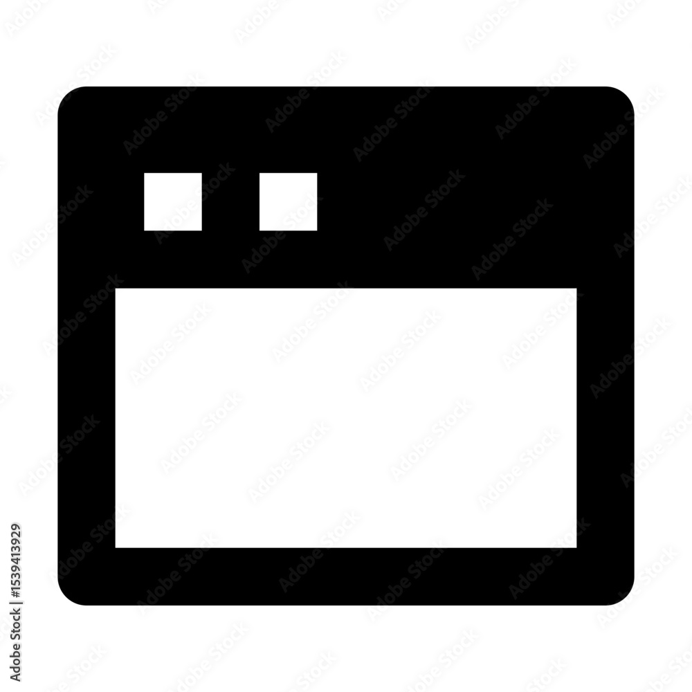 Poster illustration of a simple browser window with two square icons in the top left corner design element