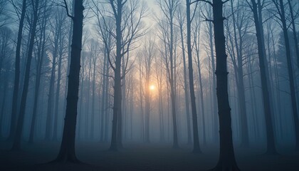 Naklejka premium Misty forest at dawn.
