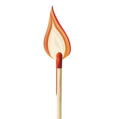 Cartoon burning matchstick with stylized flame design isolated on transparent background