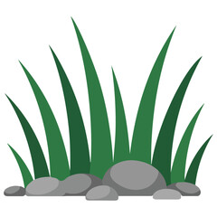 Obraz premium long green grass with stones vector illustration isolated on white background