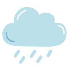 Playful light-blue rain cloud icon with smooth rounded edges and gentle raindrops. Clean and modern, this graphic works well for weather apps, rainy day illustrations, or cheerful forecast designs.