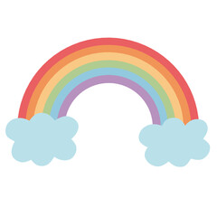 Colorful rainbow arching between two fluffy light-blue clouds. Cheerful and uplifting, perfect for weather forecasts, hope or diversity themes, children's content, or sky-themed designs.