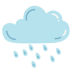Light-blue cloud icon with scattered raindrops falling below. Simple, clean illustration perfect for weather forecasts, rainy day designs, apps, websites, or educational meteorology visuals.