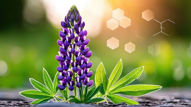 Purple Lupine Flower with Abstract Hexagon Background