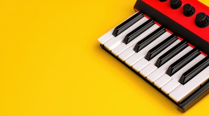 Red and Black Miniature Keyboard on Yellow Background