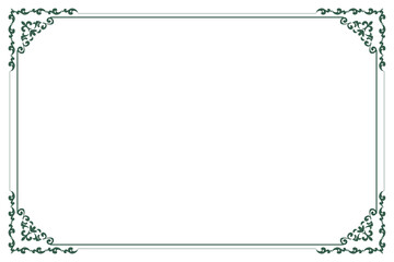 Elements of ornate vintage frames. Border green on white classic calligraphy swirls, floral motifs. Design print for greeting cards, wedding invitations, restaurant menu, royal certificates. Set 270