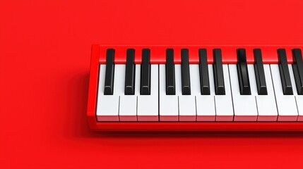 Fototapeta premium Red Mini Keyboard on Red Background Minimalist Music Instrument