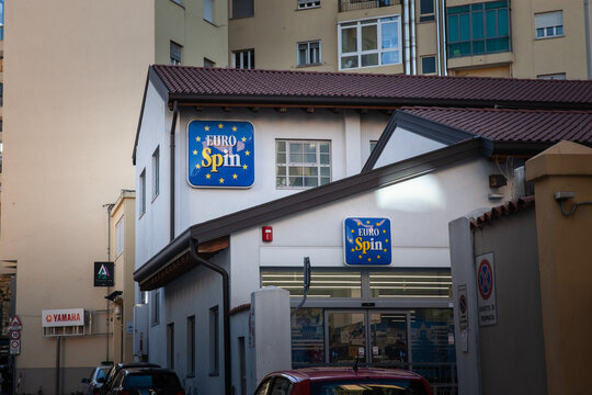TRIESTE, ITALY - DECEMBER 17, 2024: EuroSpin discount supermarket in Trieste, Italy. Europsin, or Euro Spin, is an italian supermarket chain, a hard discount retail chain.