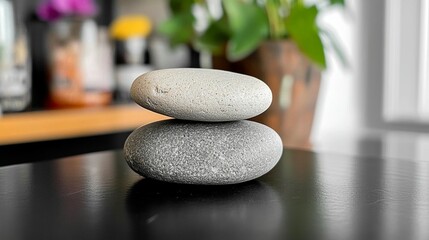 Stacked stones balance serenity and minimalist nature photography