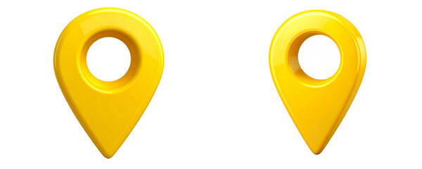 3D Yellow Location Pin Icon with Glossy Finish, Transparent 