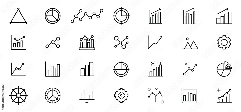 Poster a collection of simple and stylish black and white data visualization icons for business and analyti