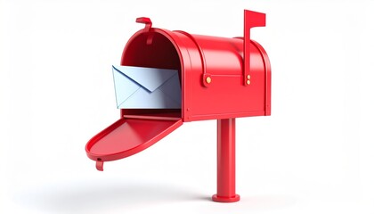 Charming red mailbox with a flying envelope illustrating mail delivery and communication concept in 3d render