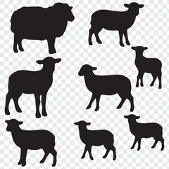 Cute Sheep set vector illustration, Cute Sheep silhouette vector. isolated on transparent background.