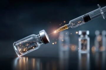Anti Aging Therapy  Syringe Injecting NAD  Serum into Vial