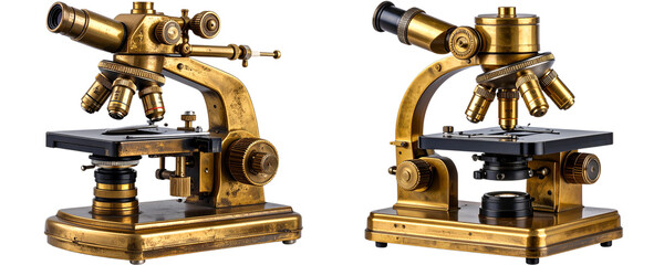Retro Brass Microscope with Fine Detailing, Transparent 