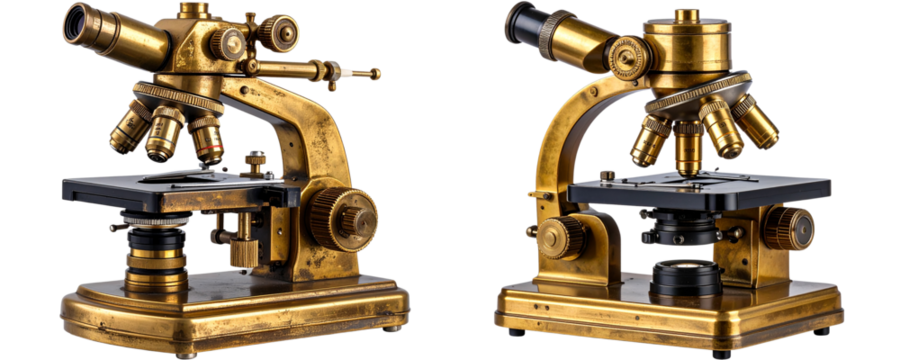 Retro Brass Microscope with Fine Detailing, Transparent 