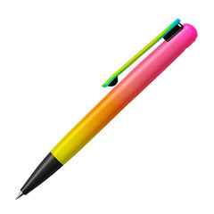 Cartoon pen with smooth ink flow neon colors notetaking isolated on transparent background