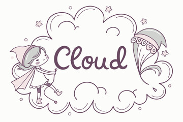 Whimsical handwritten font design in a cloud shape frame