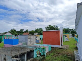 Colorful tombs in a Guatemalan cemetery on Day of the Dead