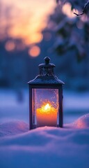 Winter lantern, candlelight, snow (1)