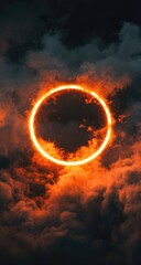 Fiery ring of light encircles a dark, stormy sky