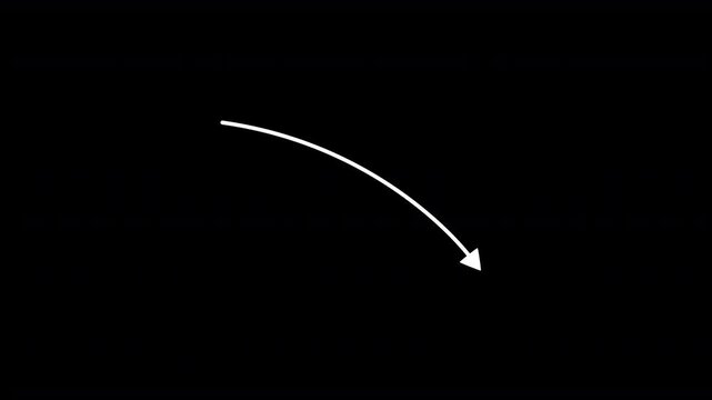 Curved White Minimalist Decline Arrow Animation on Transparent Background