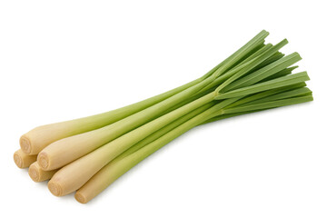 Fresh lemongrass stalks with green leaves are lying on a transparent background, ready to be used in southeast asian cuisine