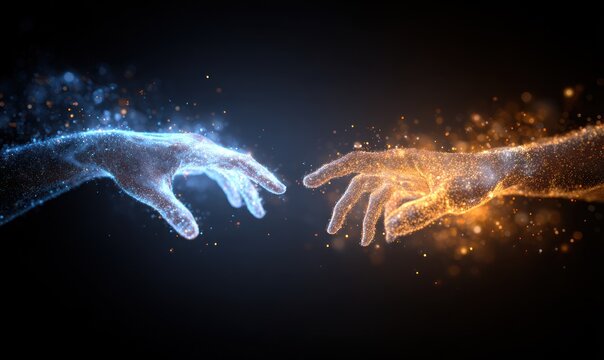 Two hands reaching, glowing (1) - Powered by Adobe