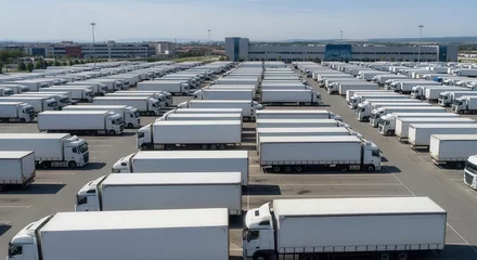 Tableau sur plexiglas Véhicules Trucks delivery logistics transportation fleet supply chain vehicles parking lot distribution network hub terminal  © phj.domingos