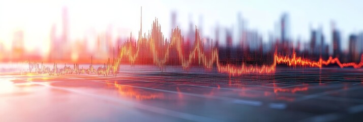 Abstract cityscape with data visualizations overlaid, suggesting technology and motion.