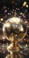 Sparkling Disco Ball Party Celebration Festive Gold Mirror Ball with Confetti