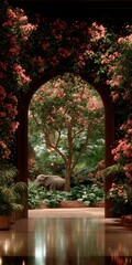 Obraz premium Serene Elephant in Lush Tropical Garden Archway