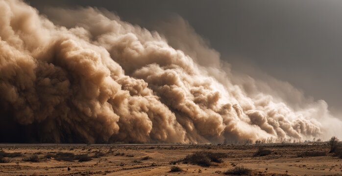 Vast sandstorm sweeps across desert - Powered by Adobe