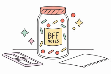 Memory jar design with label for best friend notes