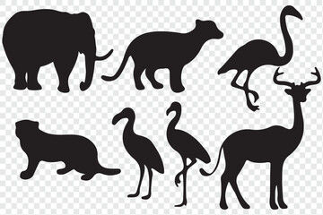 Animal Silhouette or Logo Collection isolated on transparent background. Fully customizable vector illustrations.