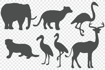 Animal silhouette collection. Animal icons isolated on transparent background.